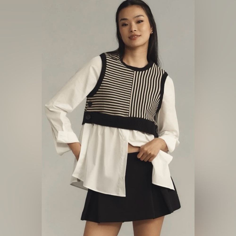 Maeve Black and White Button Down Shirt - Picture 2 of 12
